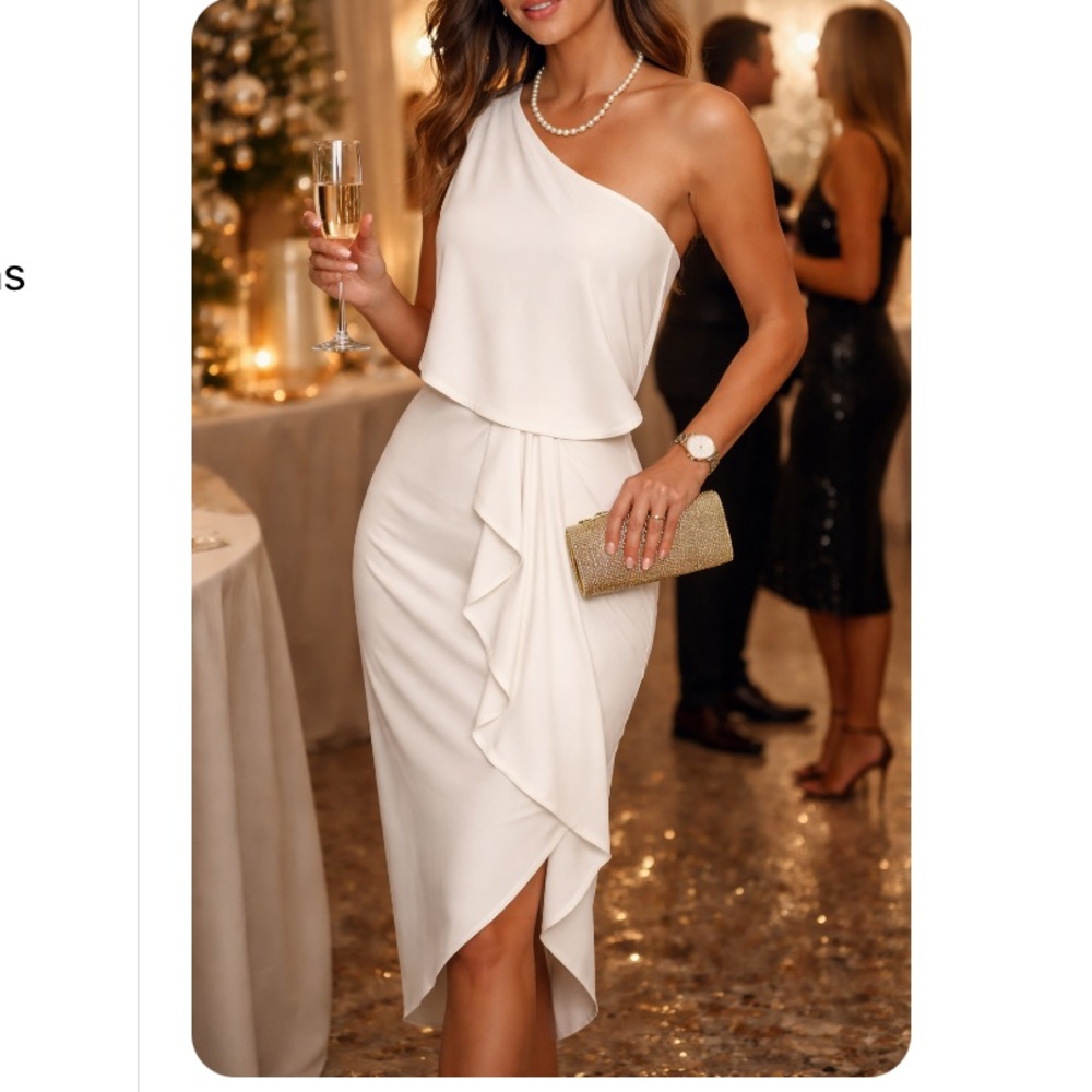 BCBGMaxAzria White One Shoulder Dress